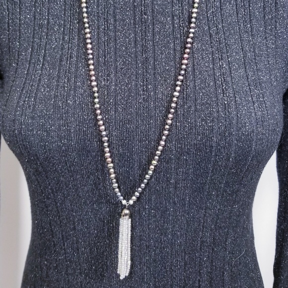 Black Peacock Freshwater Pearl & Suede Necklace - Picture 2 of 3